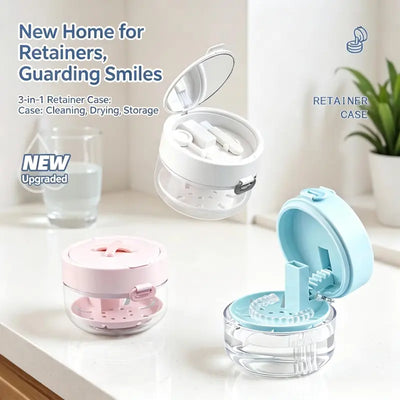 🎁3-in-1 Retainer Cleaning Case With Drain Tray, Mirror & Brush