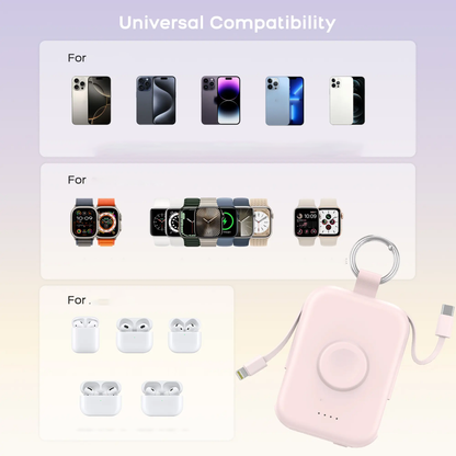 🔋 10000mAh Keychain Power Bank with Built-In Cables