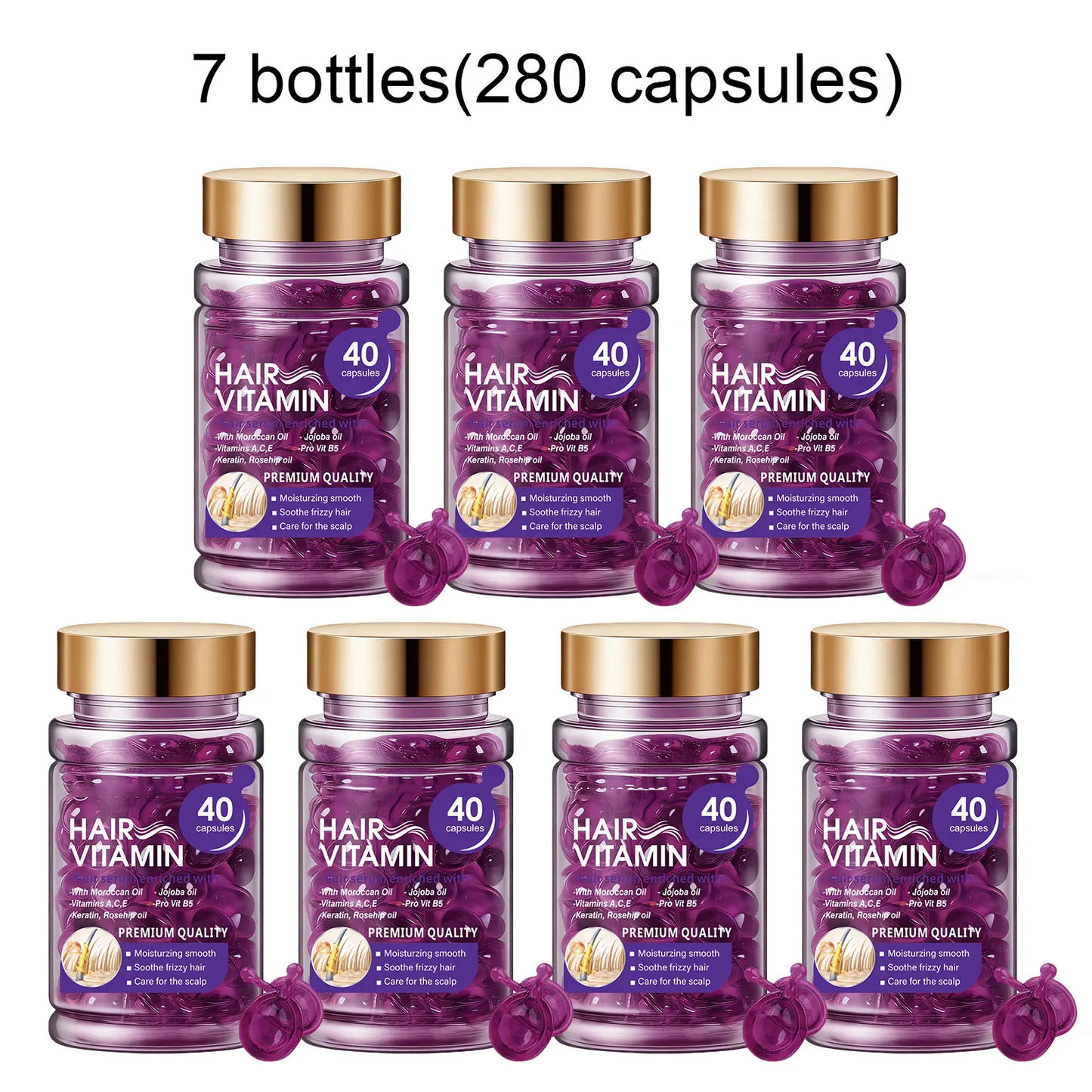 Hair Vitamin Capsules with Argan Oil, Frizz Control & Shine, 40 Ct
