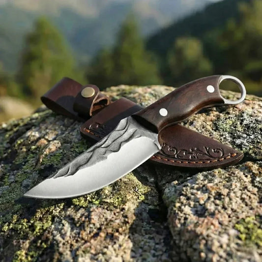 🏕️ Outdoor Fixed-Blade Camping Knife with Leather Sheath