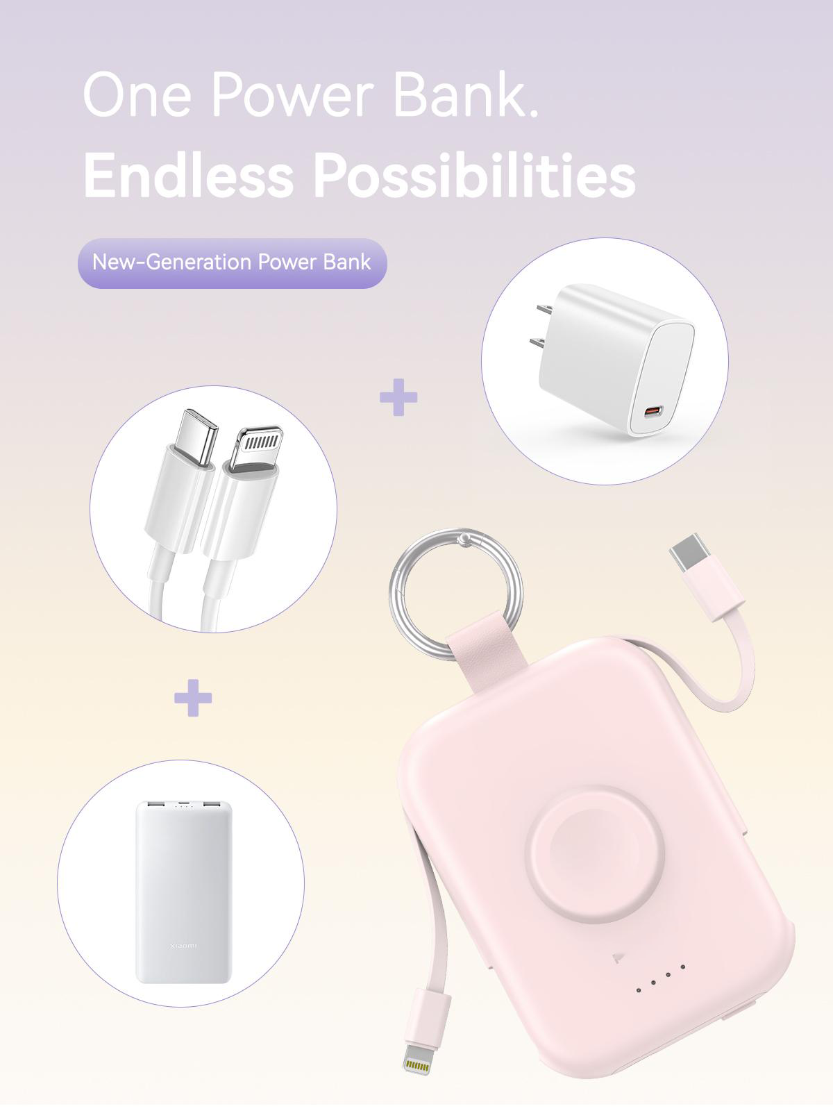 🔋 10000mAh Keychain Power Bank with Built-In Cables