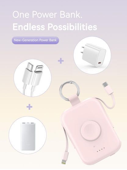 🔋 10000mAh Keychain Power Bank with Built-In Cables