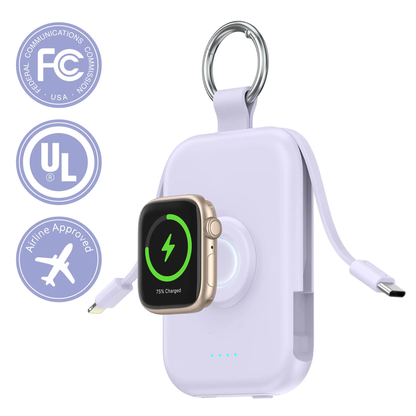 🔋 10000mAh Keychain Power Bank with Built-In Cables