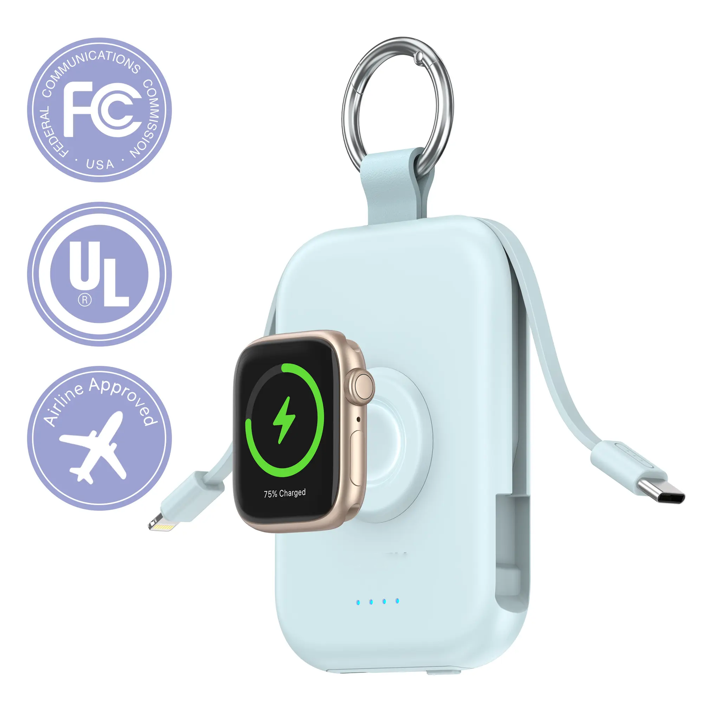 🔋 10000mAh Keychain Power Bank with Built-In Cables