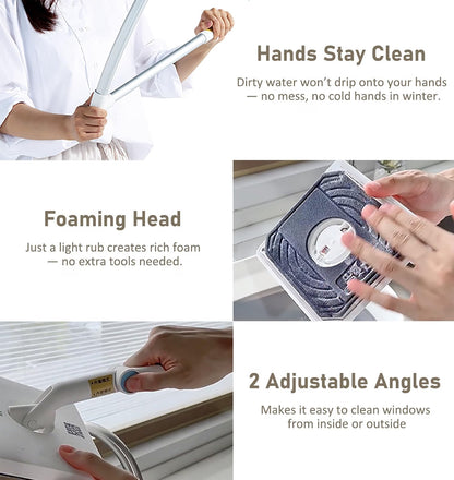 ⭐No Ladder Needed – 2-in-1 Extendable Window Cleaner