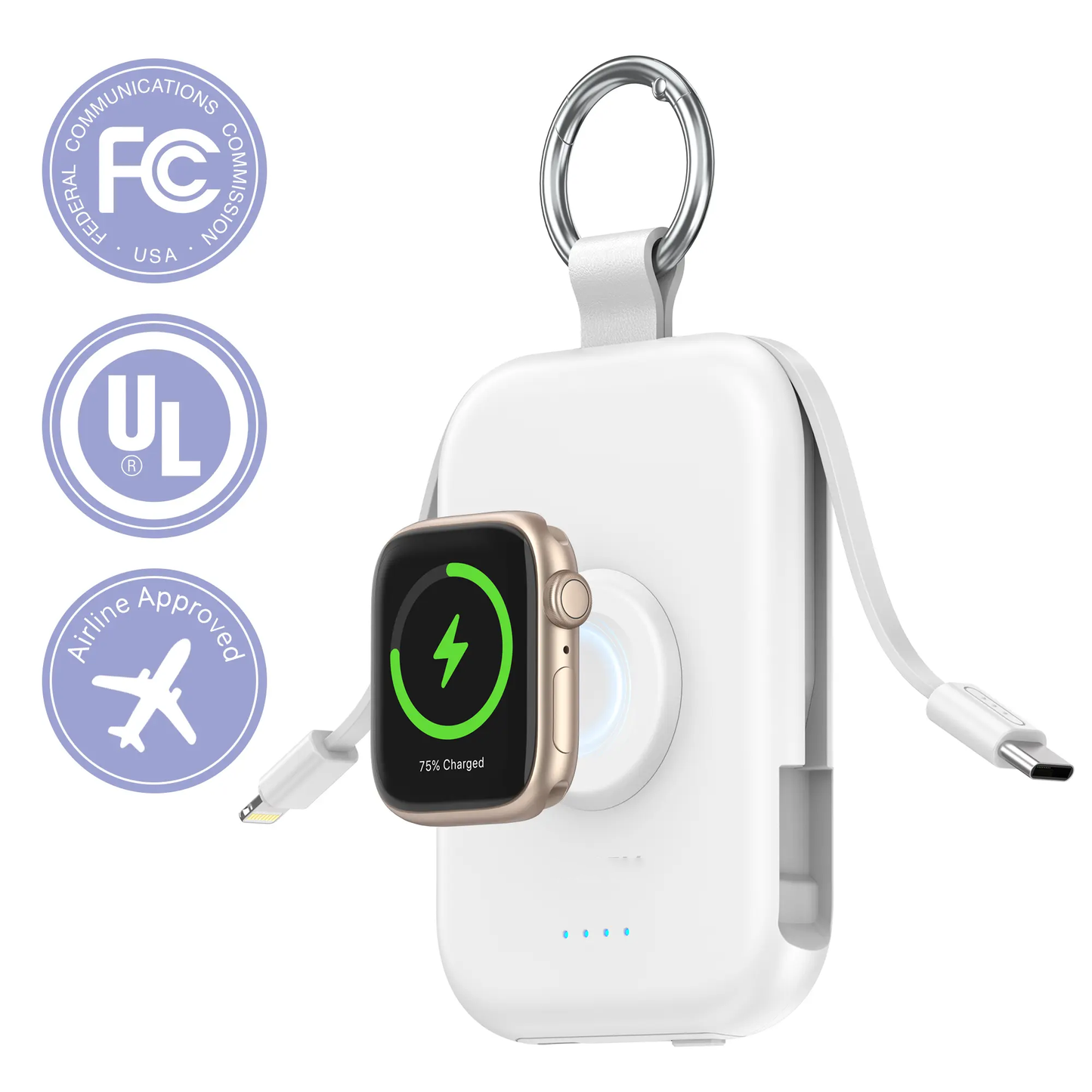 🔋 10000mAh Keychain Power Bank with Built-In Cables