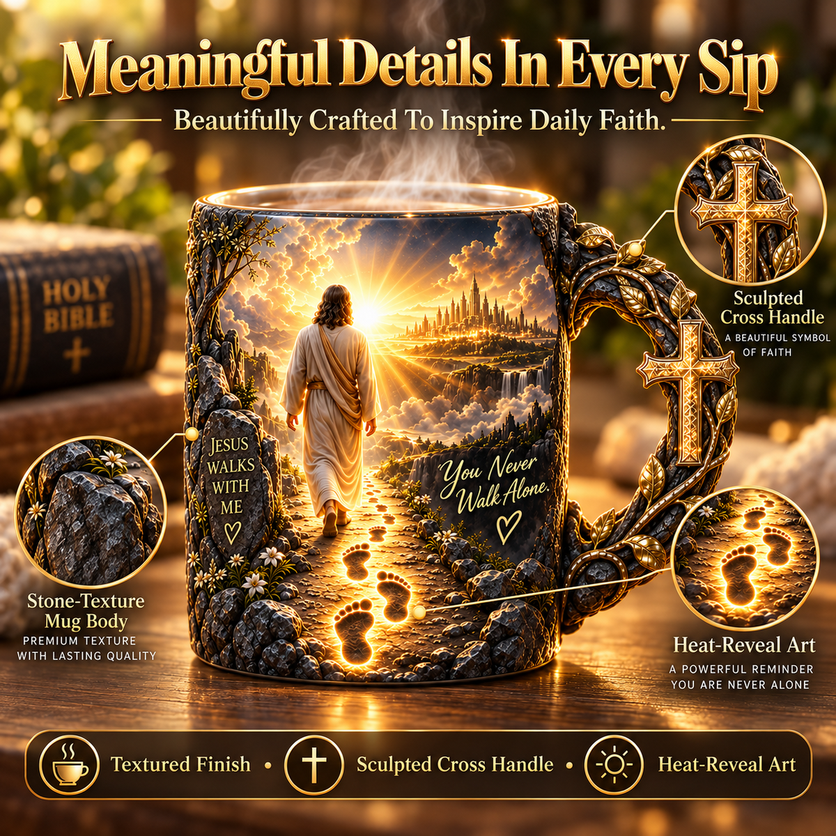 🎉✝️ Jesus Walks With Me Mug – Heat-Reveal Christian Gift of Faith