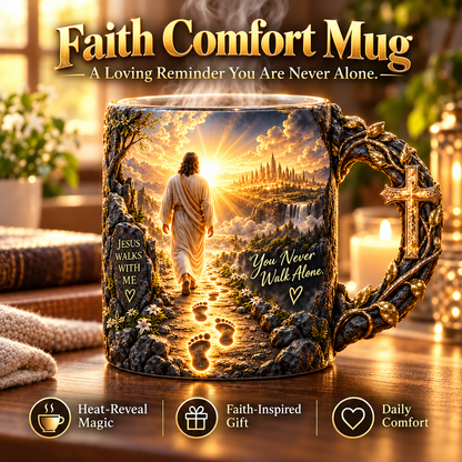 🎉✝️ Jesus Walks With Me Mug – Heat-Reveal Christian Gift of Faith