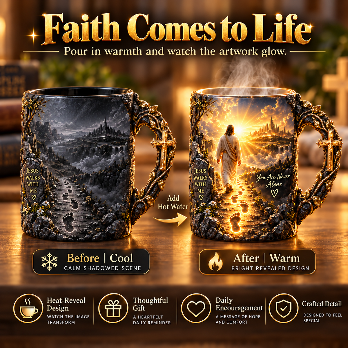 🎉✝️ Jesus Walks With Me Mug – Heat-Reveal Christian Gift of Faith