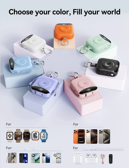 🔋 10000mAh Keychain Power Bank with Built-In Cables