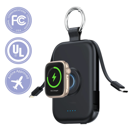 🔋 10000mAh Keychain Power Bank with Built-In Cables