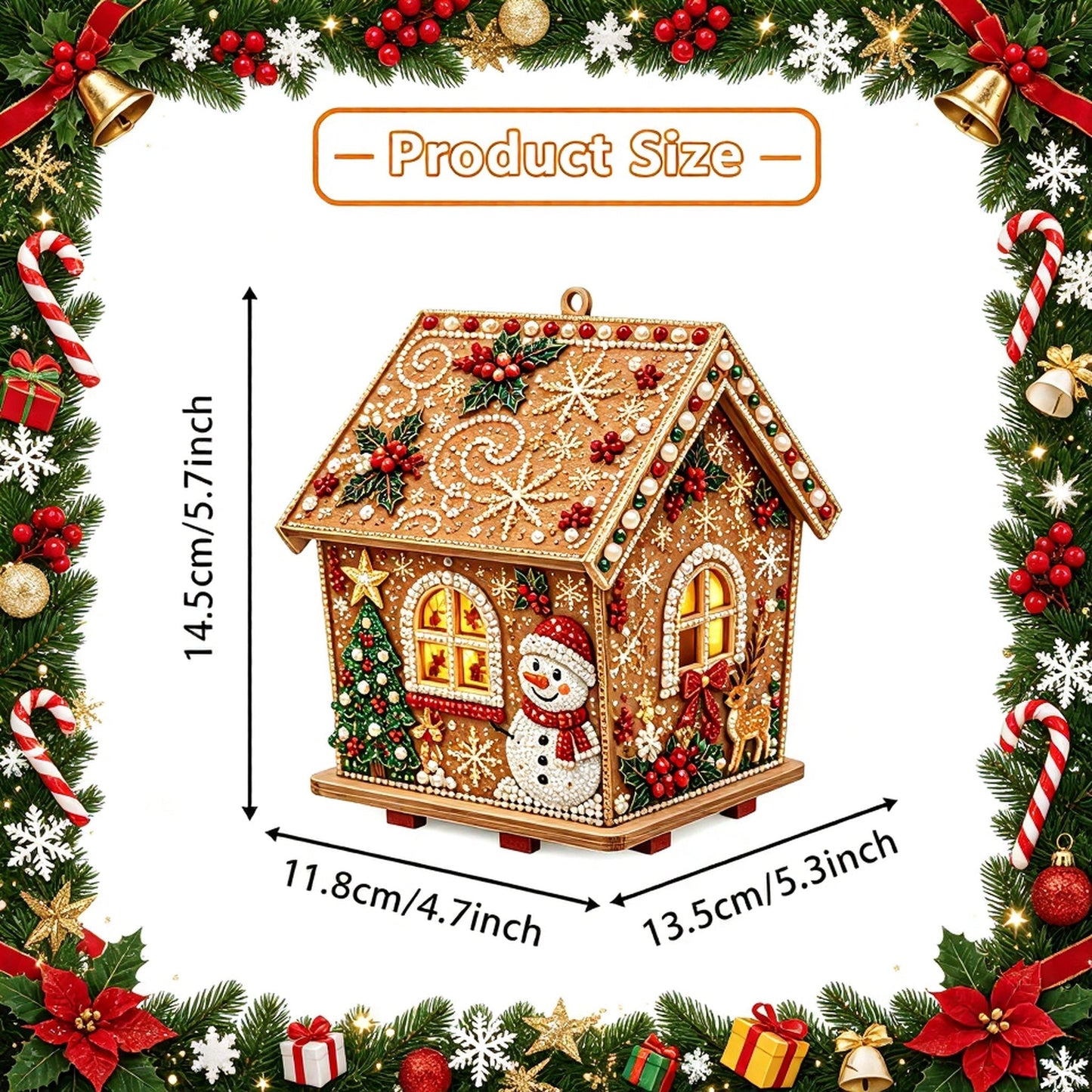 🎄 Christmas 3D Wooden House Diamond Painting Kit – DIY Gem Art
