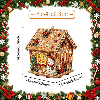 🎄 Christmas 3D Wooden House Diamond Painting Kit – DIY Gem Art