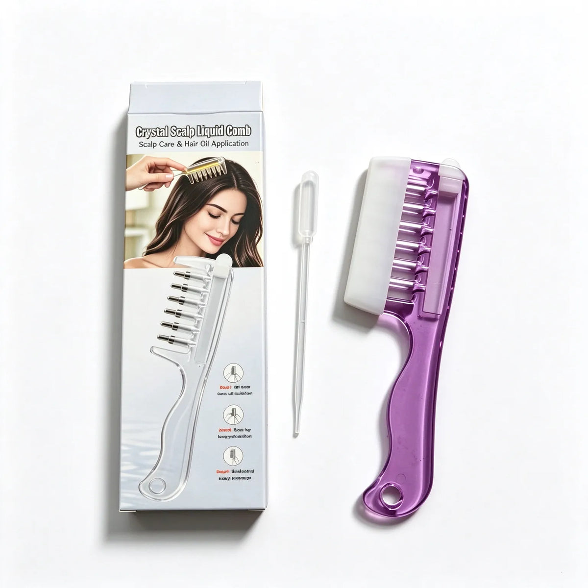 🎁Scalp Oil Applicator Comb with 6 Stainless Steel Massage Rollers – Refillable, Leak-Resistant Hair Care Comb