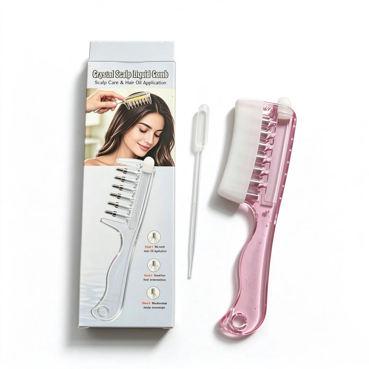 🎁Scalp Oil Applicator Comb with 6 Stainless Steel Massage Rollers – Refillable, Leak-Resistant Hair Care Comb