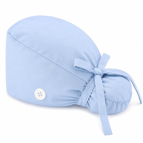 🔥100% Cotton Scrub Cap – Adjustable Ponytail Hat with Sweatband & Mask Buttons