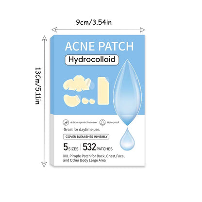 🎁532 Pimple Patches – Hydrocolloid Acne Patches, 5 Sizes, Waterproof Blemish Covers for Face, Nose, Back & Chest