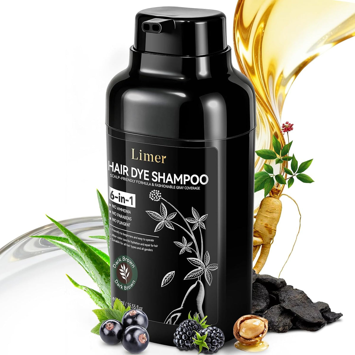 ⭐ Black Hair Dye Shampoo – Cover Grays & Color at Home in 20 Minutes