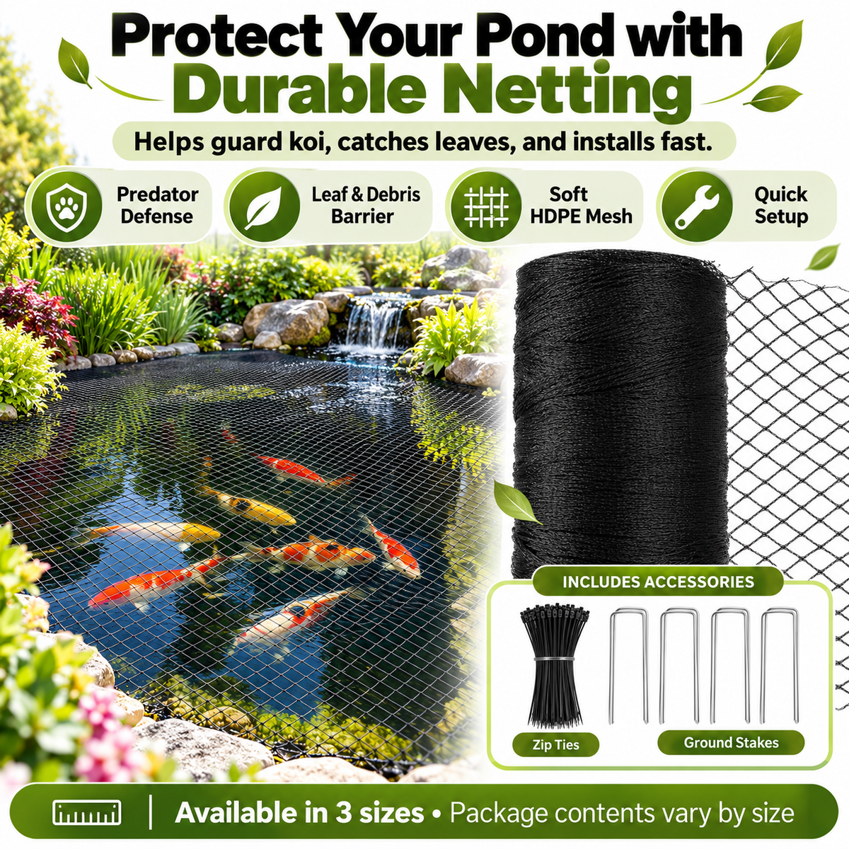 🔥Pond Netting for Koi with Stakes