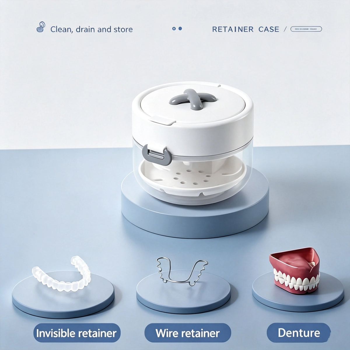 🎁3-in-1 Retainer Cleaning Case With Drain Tray, Mirror & Brush