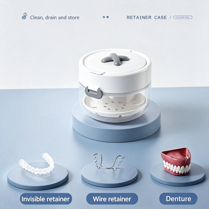 🎁3-in-1 Retainer Cleaning Case With Drain Tray, Mirror & Brush