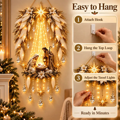 🎉3D Heavenly Angel Wings Nativity Light✨ – Lighted Christmas Wall Decor