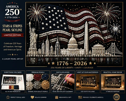 🦅America 250th Anniversary Pearl Art Kit – Stars & Stripes Skyline Limited Edition - This product is a materials kit. not a finished product.