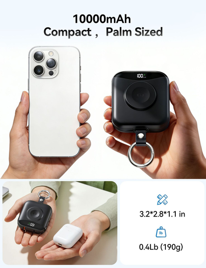 🔋 10000mAh Keychain Power Bank with Built-In Cables
