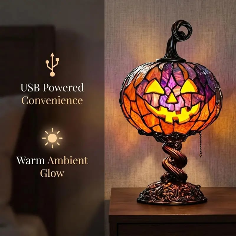 Halloween Christmas Stained Glass Pumpkin Table Lamp