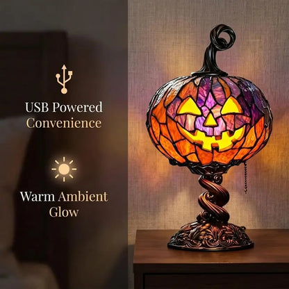 Halloween Christmas Stained Glass Pumpkin Table Lamp