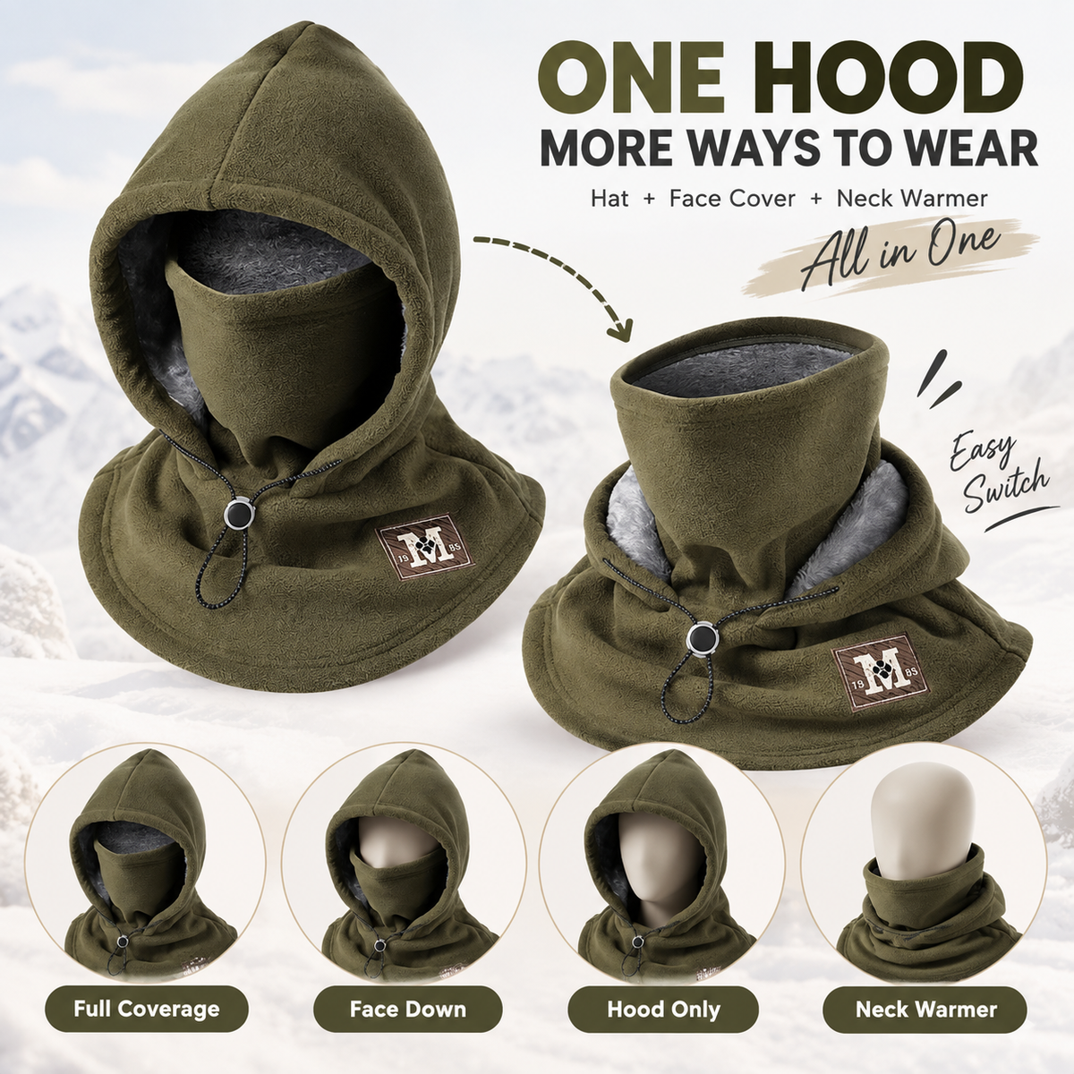 🎉3-in-1 Winter Fleece Balaclava Hood 🧣❄️ Warm Face, Ear & Neck Cover