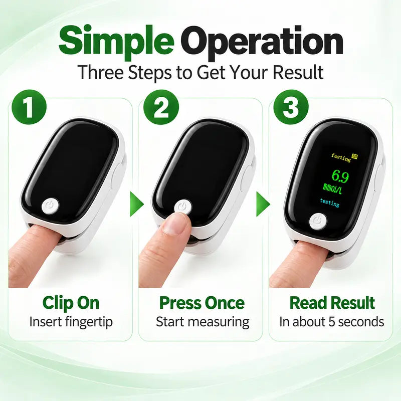 🎁Non-Invasive Blood Glucose & Oxygen Monitor – Needle-Free Fingertip Design with OLED Display
