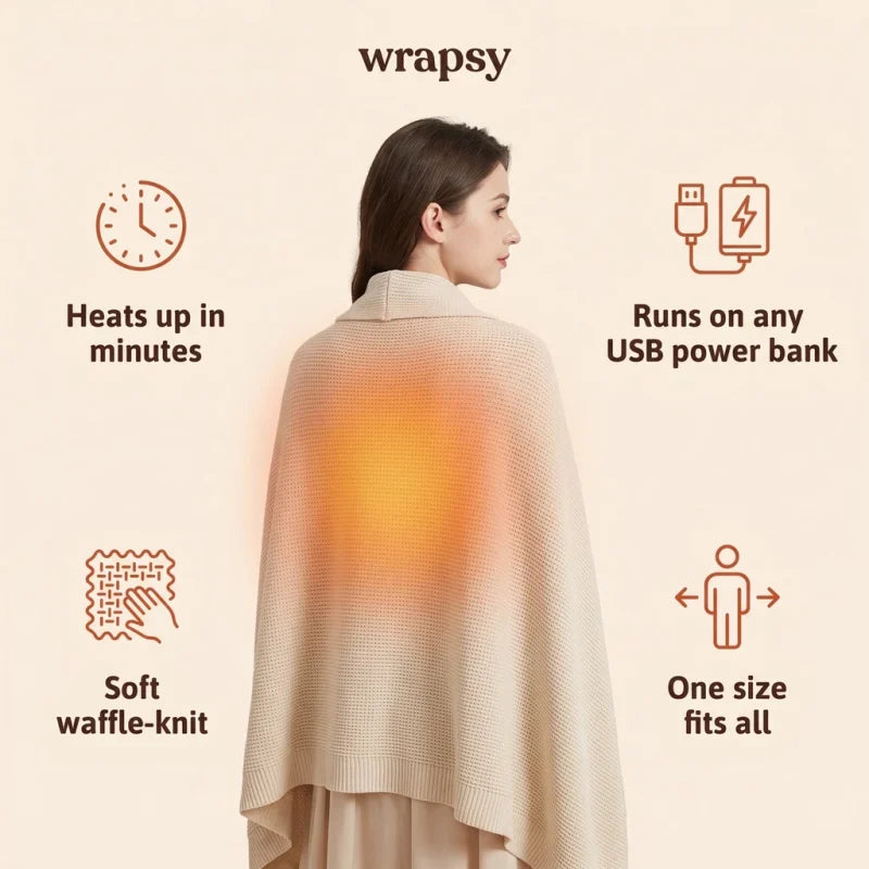 ⭐Cordless Heated Shawl Wrap  – USB Rechargeable, 3 Heat Settings & Cozy Wearable Blanket
