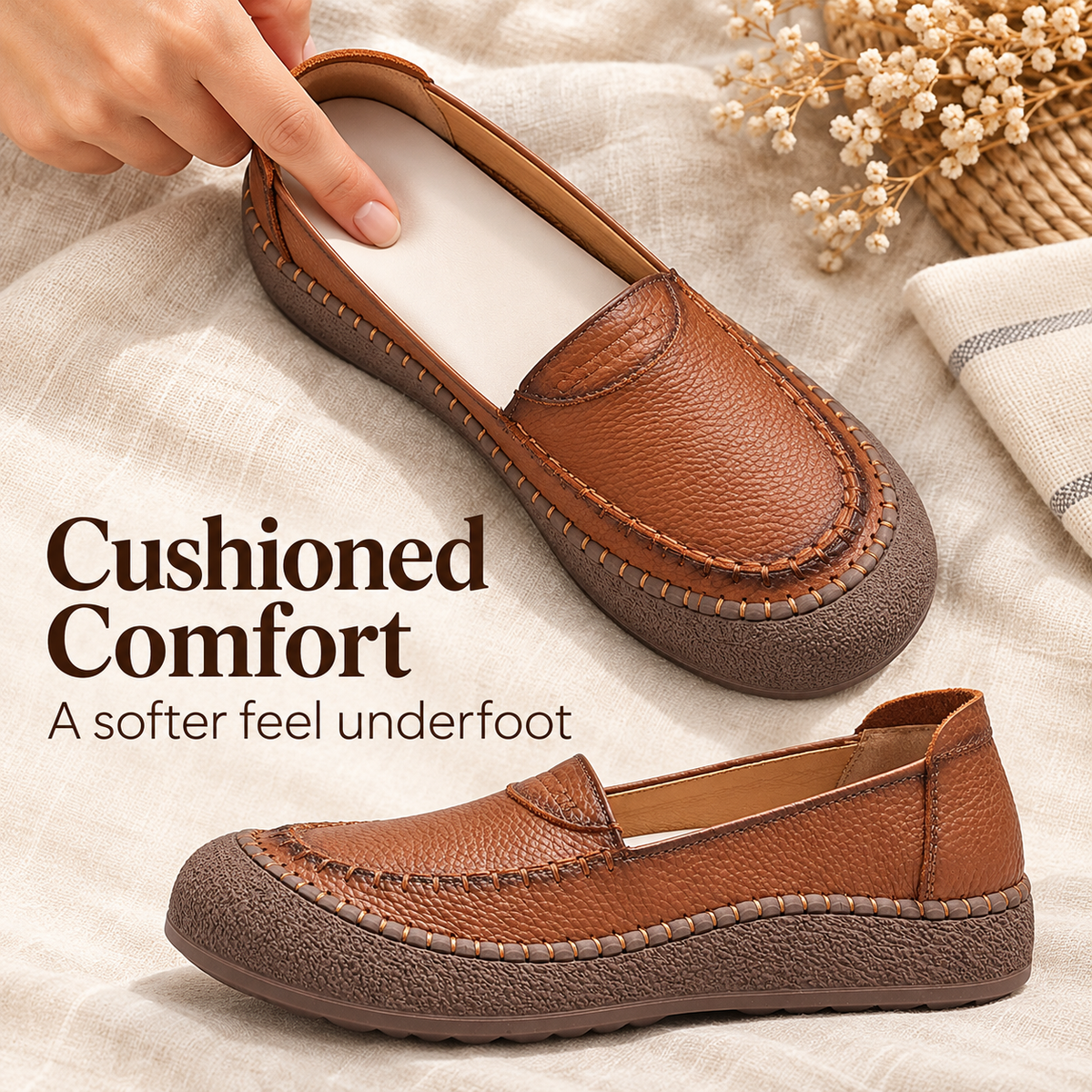 🔥 Women's Genuine Leather Slip On Loafers