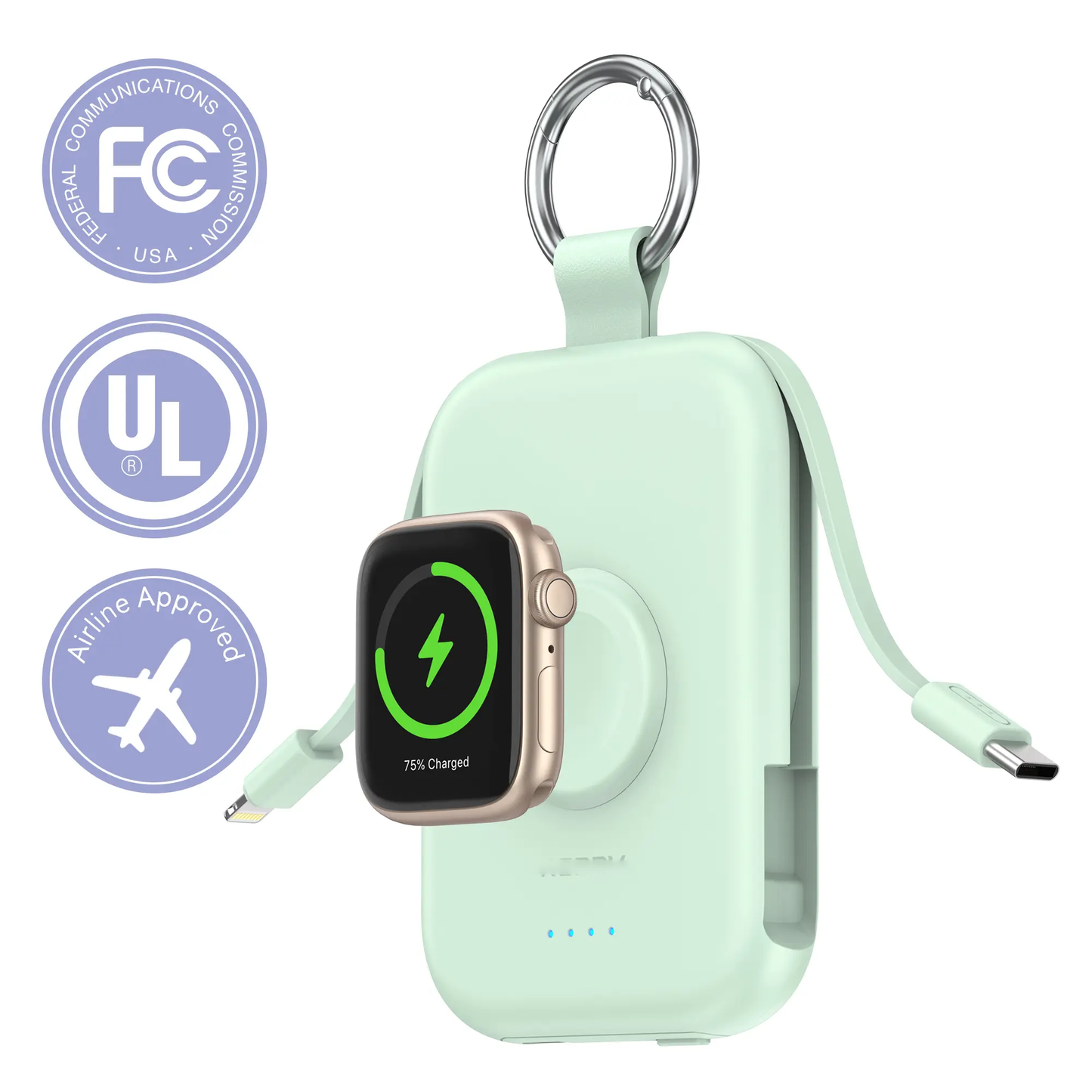 🔋 10000mAh Keychain Power Bank with Built-In Cables