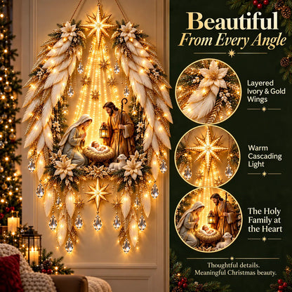 🎉3D Heavenly Angel Wings Nativity Light✨ – Lighted Christmas Wall Decor