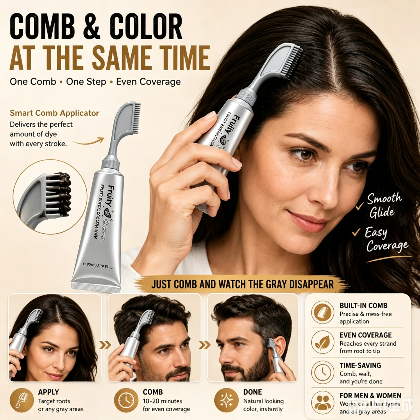 🔥Hot sell TODAY | Instant Gray Coverage Hair Dye Comb for Men & Women