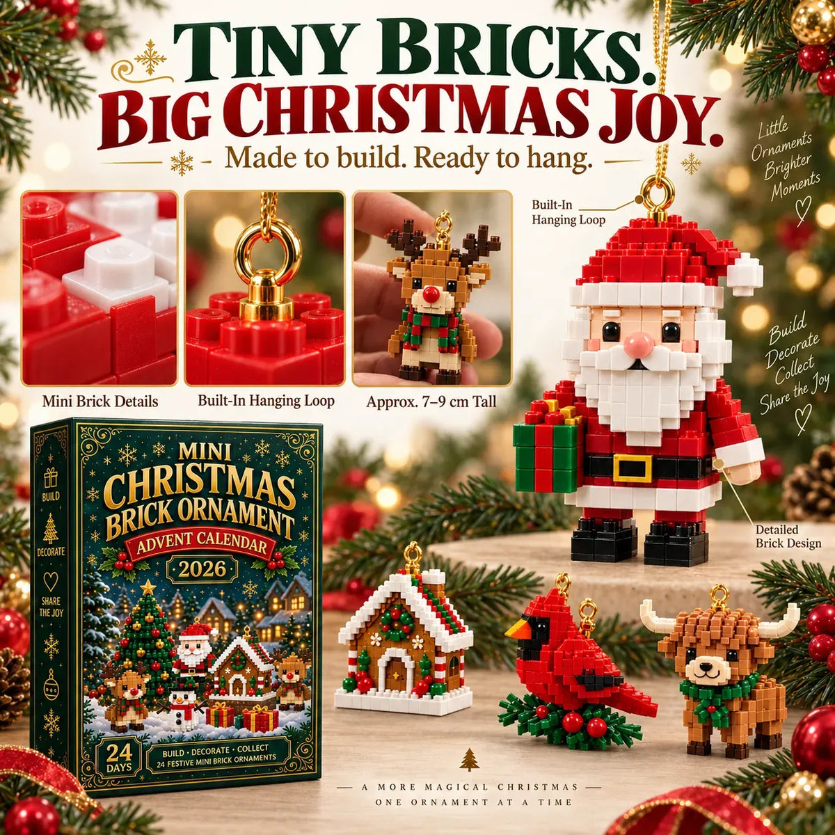 🎁24-Day Mini Christmas Brick Ornament Advent Calendar