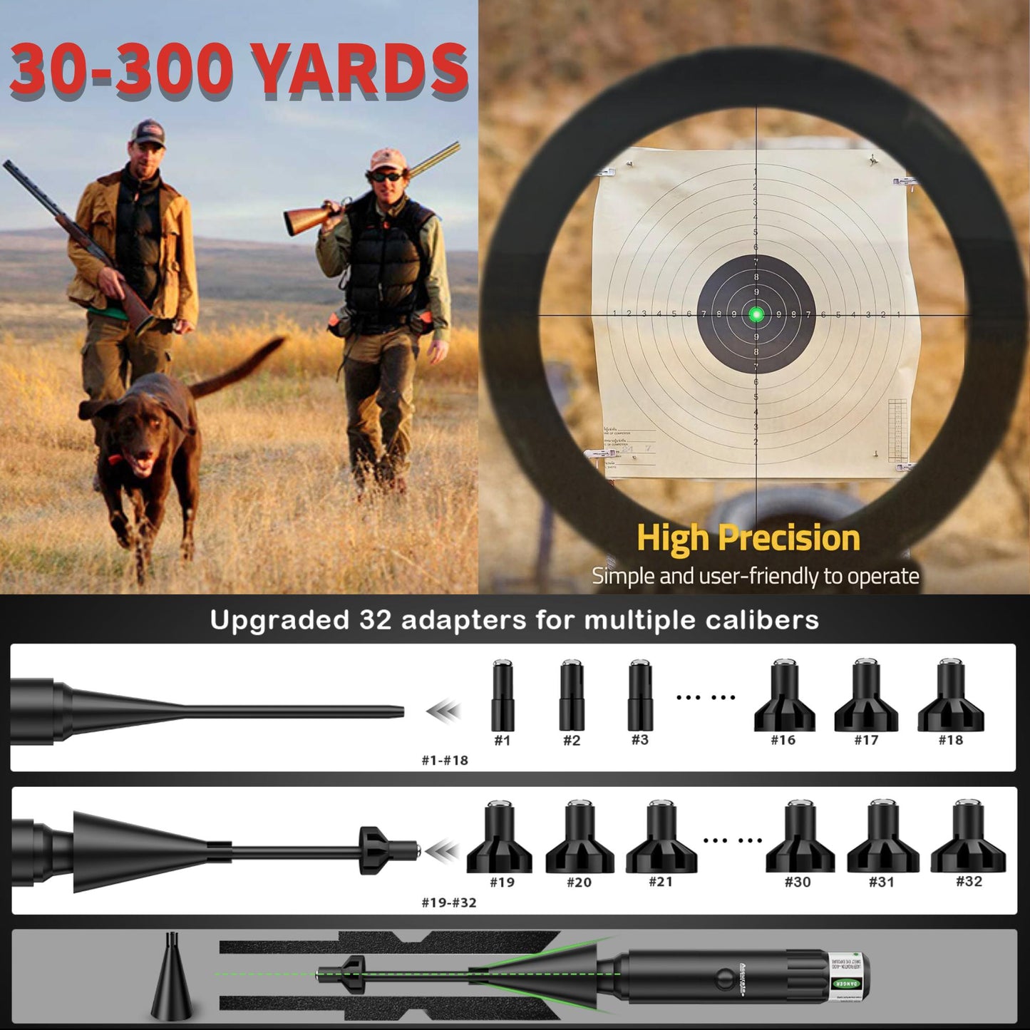 Laser Bore Sight Kit with 32 Adapters for .17–12GA Calibers