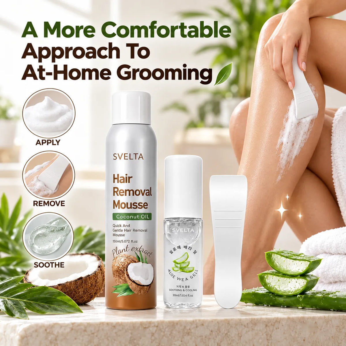 🎁Korean Hair Removal Mousse Kit – Smooth Body Care In 3 Easy Steps