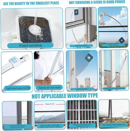 ⭐No Ladder Needed – 2-in-1 Extendable Window Cleaner