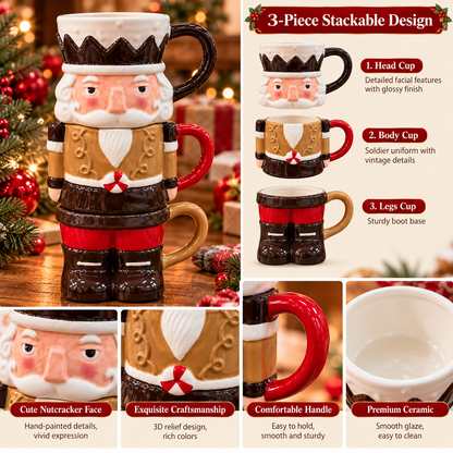 🔥3-Piece Stackable Nutcracker Christmas Mug Set