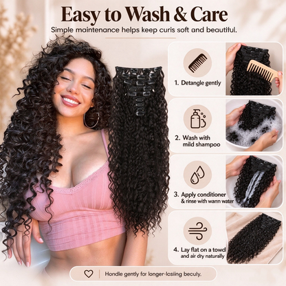 🔥24 inch Kinky Curly Clip In Hair Extensions 160g