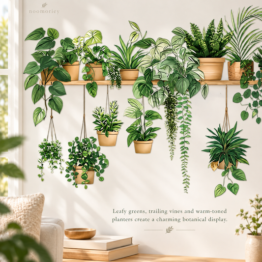 🔥🌿 Botanical Shelf Wall Stickers – 2-Piece Self-Adhesive Plant Decor