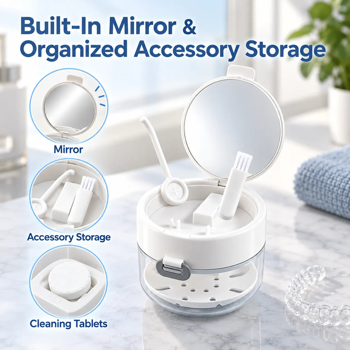 🎁3-in-1 Retainer Cleaning Case With Drain Tray, Mirror & Brush