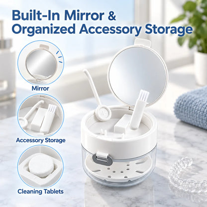 🎁3-in-1 Retainer Cleaning Case With Drain Tray, Mirror & Brush