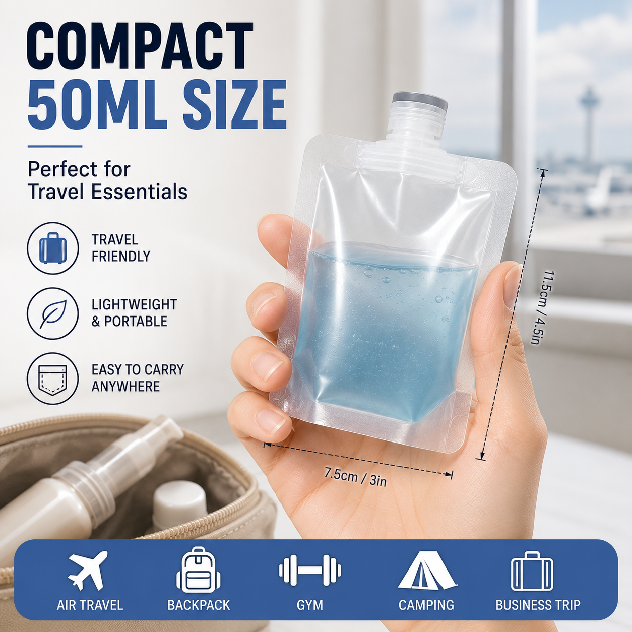 100ml Refillable Travel Pouches for Toiletries