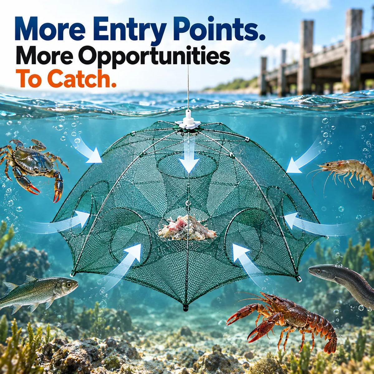 🎁Collapsible Fishing & Crab Trap Net with 6m Rope & Float Ring