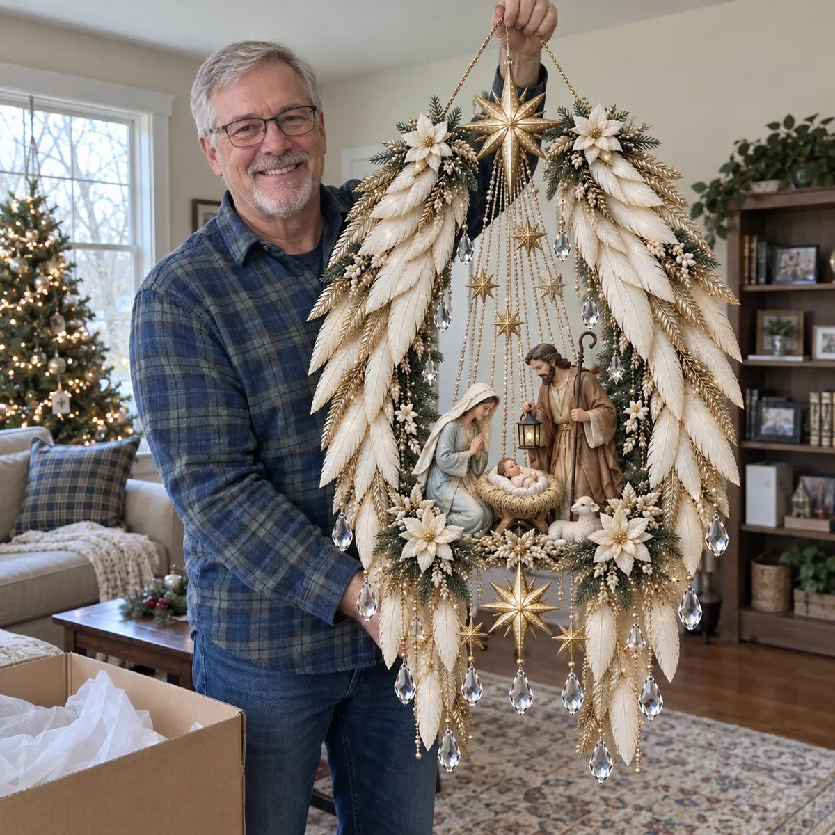 🎉3D Heavenly Angel Wings Nativity Light✨ – Lighted Christmas Wall Decor