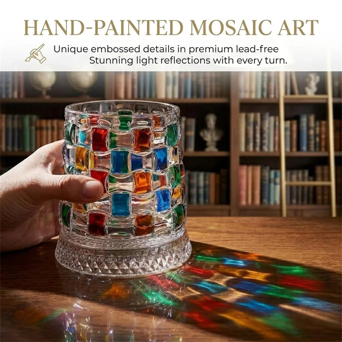 🎁Hand-Painted 360° Spinning Whiskey Glass With Crystal Embossed Design